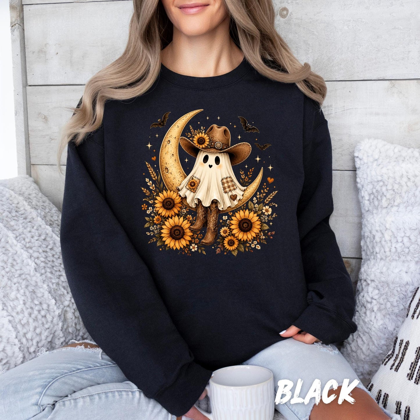 Cowgirl Ghost Sweatshirt, Western Halloween Shirt, Ghost Cowgirl Sweatshirt, Boho Fall Shirt, Sunflower Ghost Tee, Spooky Season Crewneck