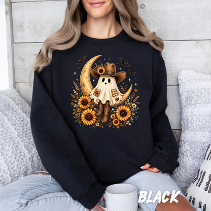 Cowgirl Ghost Sweatshirt, Western Halloween Shirt, Ghost Cowgirl Sweatshirt, Boho Fall Shirt, Sunflower Ghost Tee, Spooky Season Crewneck