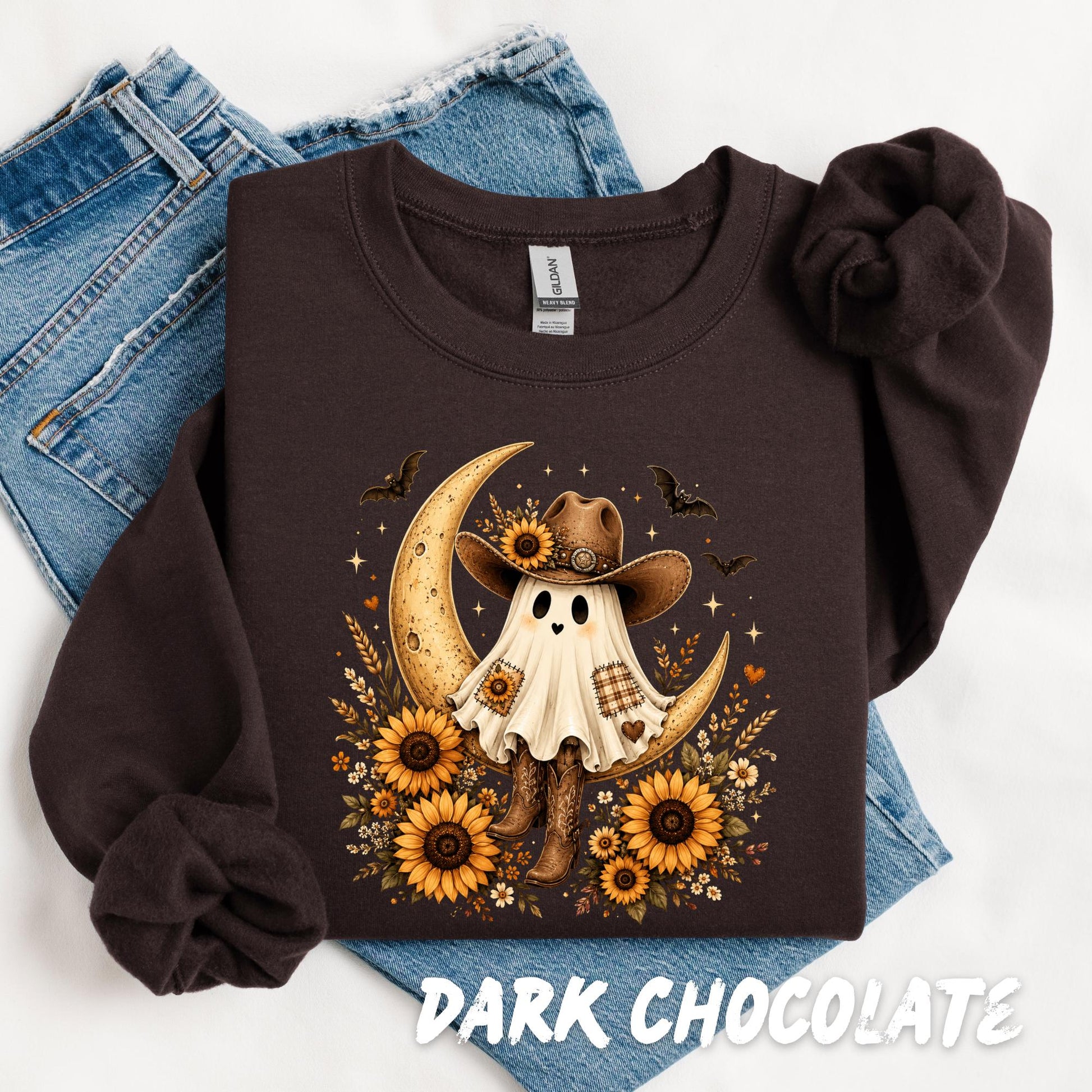 Cowgirl Ghost Sweatshirt, Western Halloween Shirt, Ghost Cowgirl Sweatshirt, Boho Fall Shirt, Sunflower Ghost Tee, Spooky Season Crewneck
