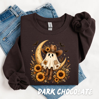 Cowgirl Ghost Sweatshirt, Western Halloween Shirt, Ghost Cowgirl Sweatshirt, Boho Fall Shirt, Sunflower Ghost Tee, Spooky Season Crewneck