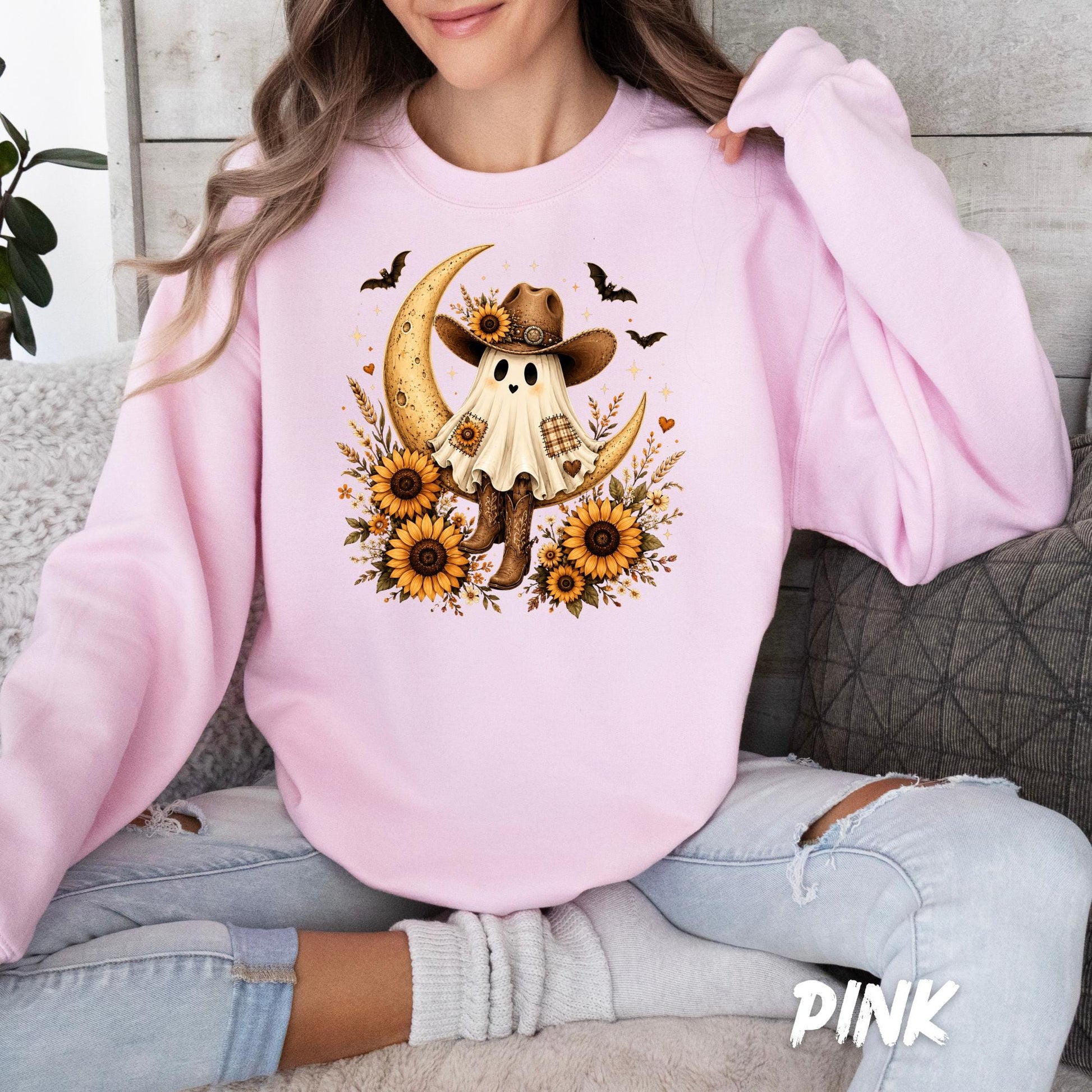 Cowgirl Ghost Sweatshirt, Western Halloween Shirt, Ghost Cowgirl Sweatshirt, Boho Fall Shirt, Sunflower Ghost Tee, Spooky Season Crewneck