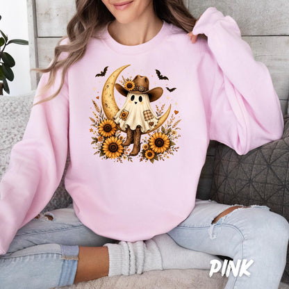 Cowgirl Ghost Sweatshirt, Western Halloween Shirt, Ghost Cowgirl Sweatshirt, Boho Fall Shirt, Sunflower Ghost Tee, Spooky Season Crewneck