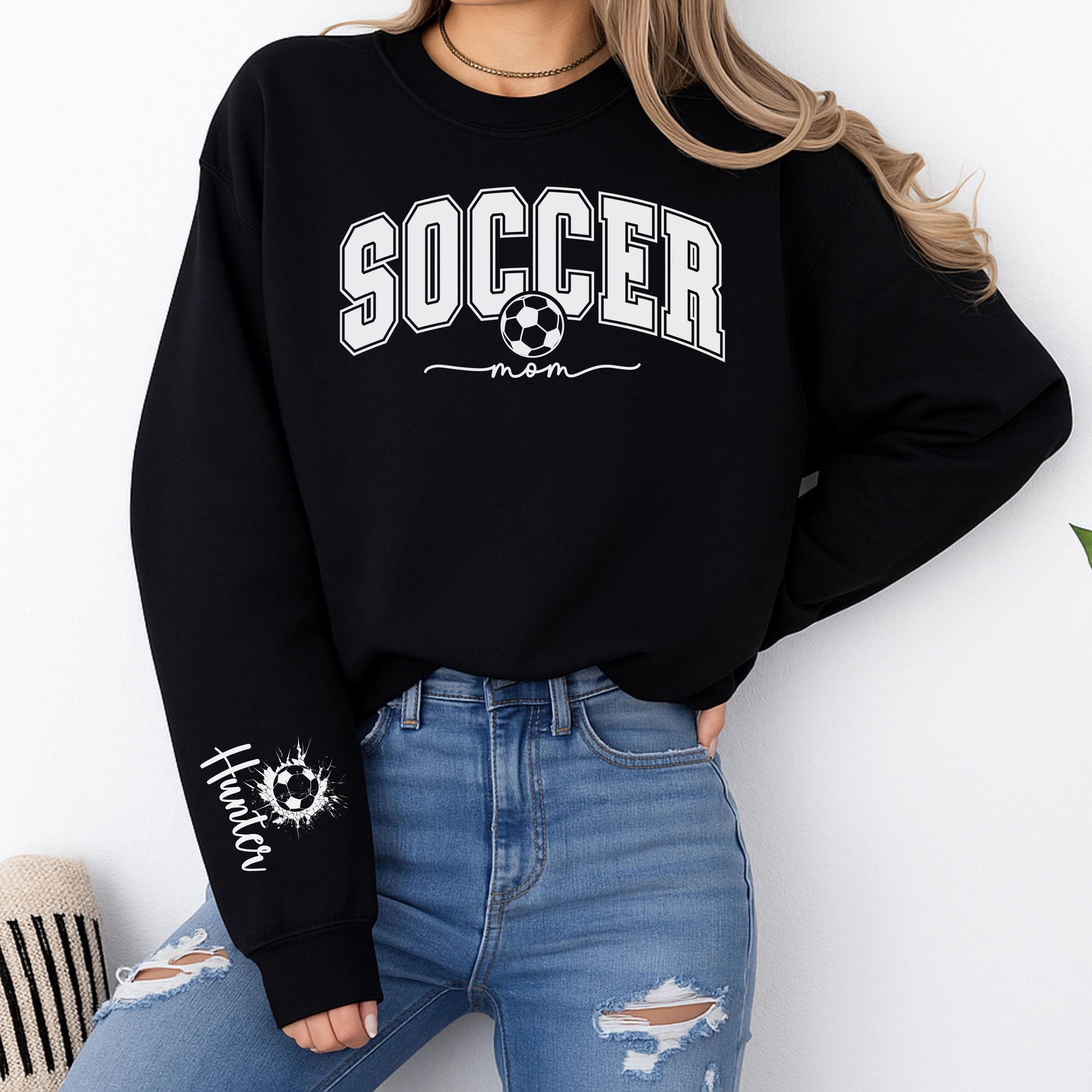Personalized Soccer Mom Sweatshirt with Name on Sleeve