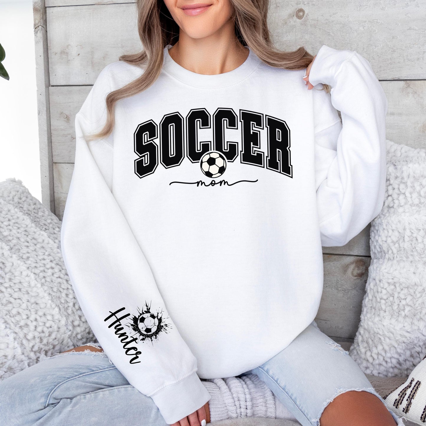 Personalized Soccer Mom Sweatshirt with Name on Sleeve