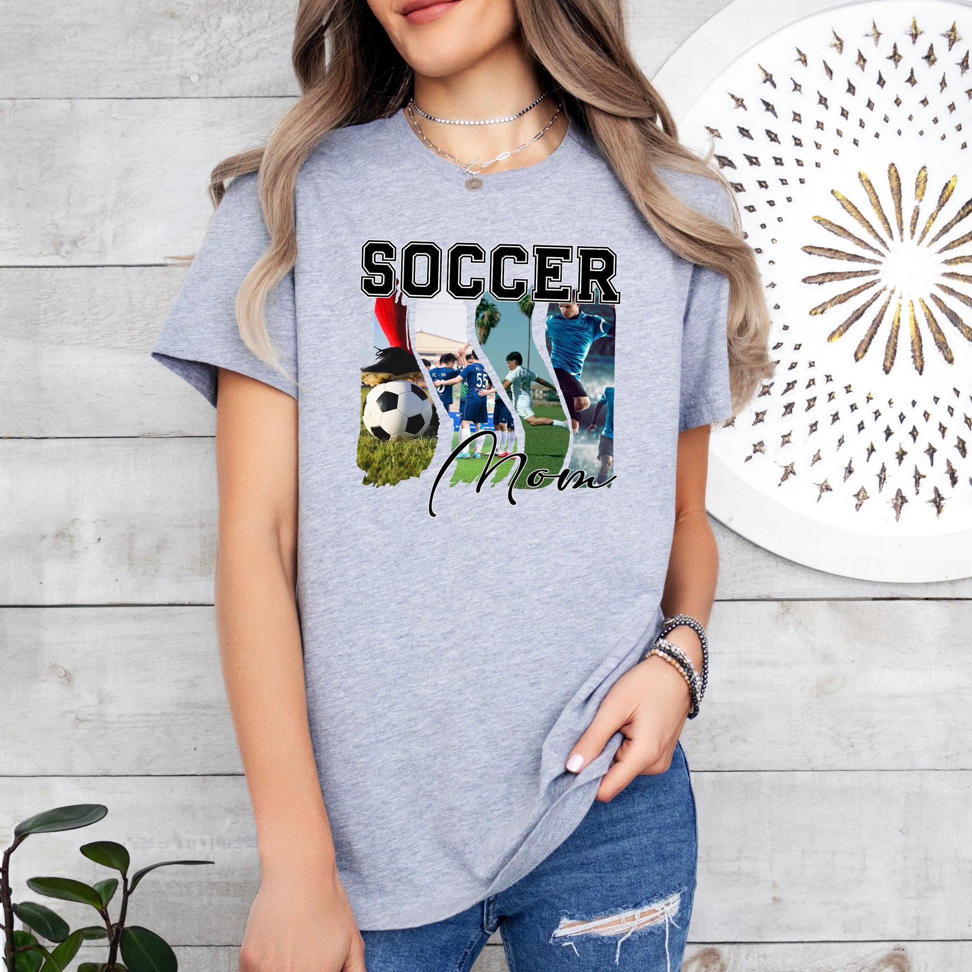 Custom Photo Collage Soccer Mom Shirt, Custom Sports Mama Tee, Unisex Fit T-Shirt