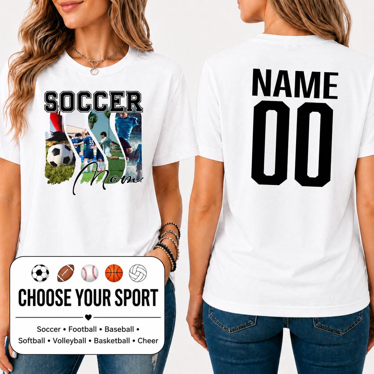 Custom Photo Collage Soccer Mom Shirt, Custom Sports Mama Tee, Unisex Fit T-Shirt