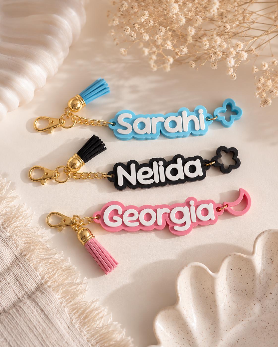 Personalized Name Keychain | Custom Backpack Charm | Cute Bag Tag with Tassel | Personalized Purse Charm | Gift for Kids & Women