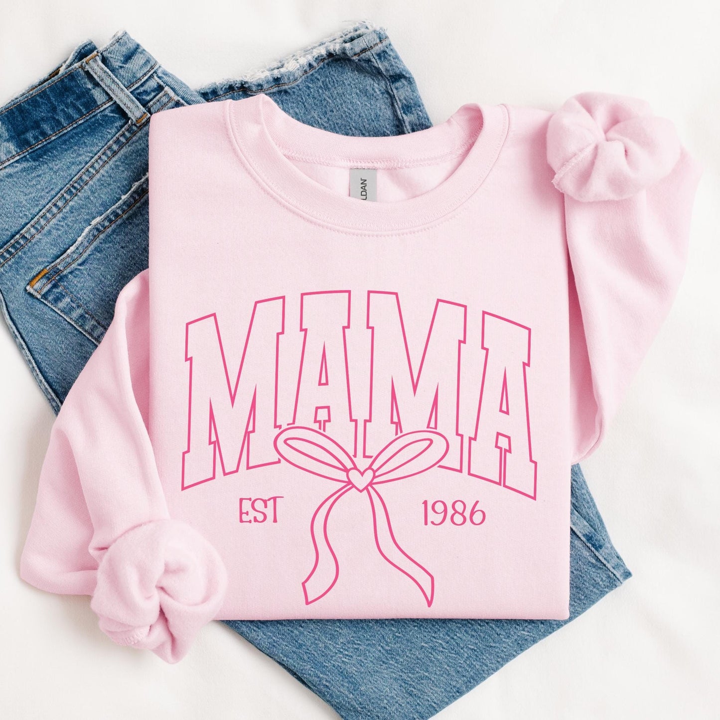 Mama Bow Sweatshirt, Coquette Mama Crewneck, Pink Varsity Mama Sweatshirt, Mother's Day Gift, Custom EST. Mom Crewneck, Gift for Mom