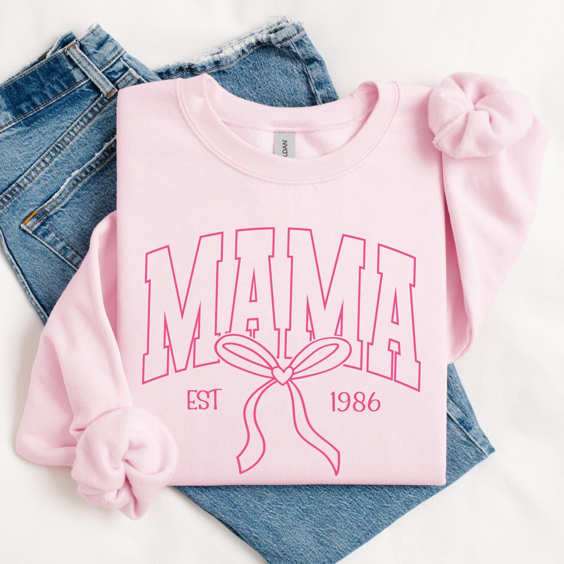 Mama Bow Sweatshirt, Coquette Mama Crewneck, Pink Varsity Mama Sweatshirt, Mother's Day Gift, Custom EST. Mom Crewneck, Gift for Mom