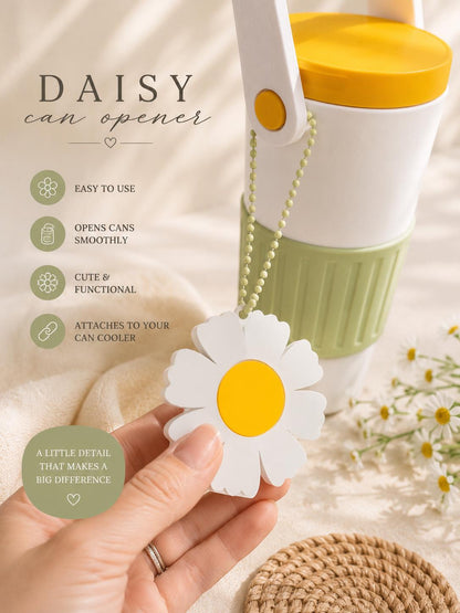 Daisy Can Cooler with Straw Topper and Can Opener | 12 oz Skinny, 12 oz Regular & 16 oz | Cute Gift | Drink Holder | Flowers Lover Gift
