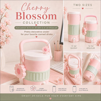Cherry Blossom Can Cooler, 12 oz Regular or Skinny Can Holder, Floral Drink Accessory, Pink 3D Printed Cooler, Cute Gift