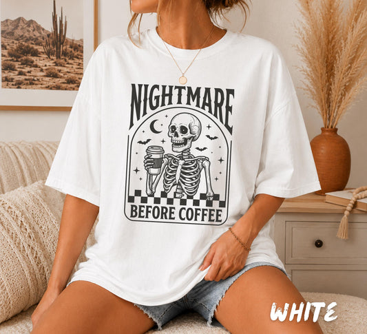 Comfort Colors® Skeleton Coffee Shirt, Spooky Coffee Lover Tee, Halloween Shirt, Retro Skeleton Graphic Tee, Spooky Coffee Lover Tee