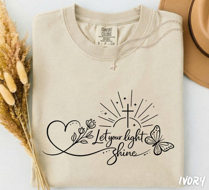 Comfort Colors® Let Your Light Shine Sweatshirt, Matthew 5:14 Shirt, Christian Shirt Women, Faith Tee, Jesus Shirt, Bible Verse Sweatshirt