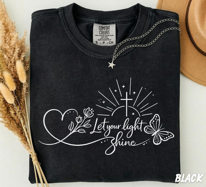 Comfort Colors® Let Your Light Shine Sweatshirt, Matthew 5:14 Shirt, Christian Shirt Women, Faith Tee, Jesus Shirt, Bible Verse Sweatshirt