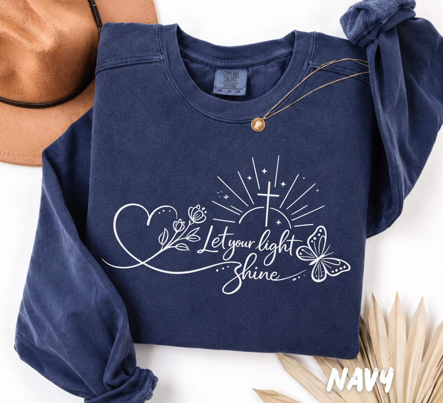 Comfort Colors® Let Your Light Shine Sweatshirt, Matthew 5:14 Shirt, Christian Shirt Women, Faith Tee, Jesus Shirt, Bible Verse Sweatshirt