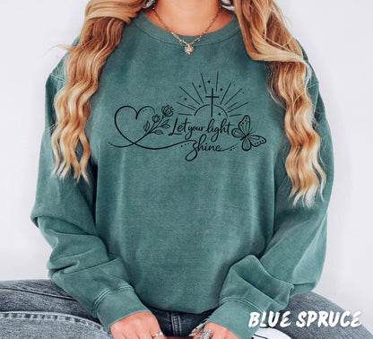 Comfort Colors® Let Your Light Shine Sweatshirt, Matthew 5:14 Shirt, Christian Shirt Women, Faith Tee, Jesus Shirt, Bible Verse Sweatshirt