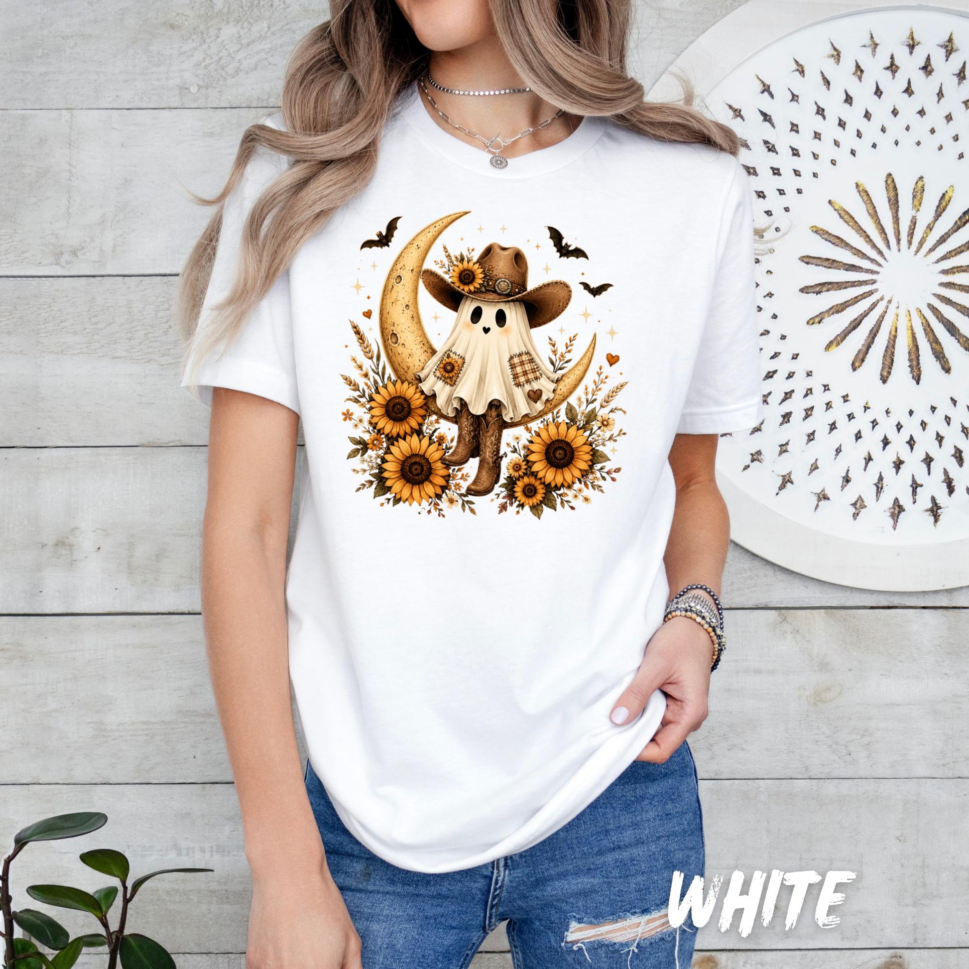 Cowgirl Ghost Sweatshirt, Western Halloween Shirt, Ghost Cowgirl Sweatshirt, Boho Fall Shirt, Sunflower Ghost Tee, Spooky Season Crewneck