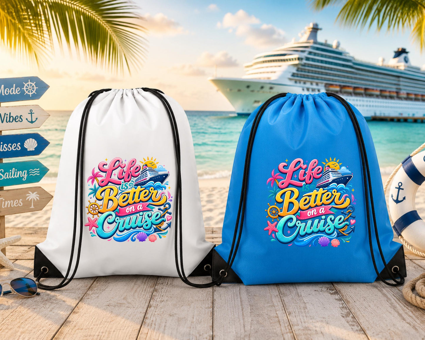 Cruise Drawstring Backpack | Life Is Better On A Cruise Bag | Cruise Vacation Gift | Beach Travel Backpack | Cruise Essentials