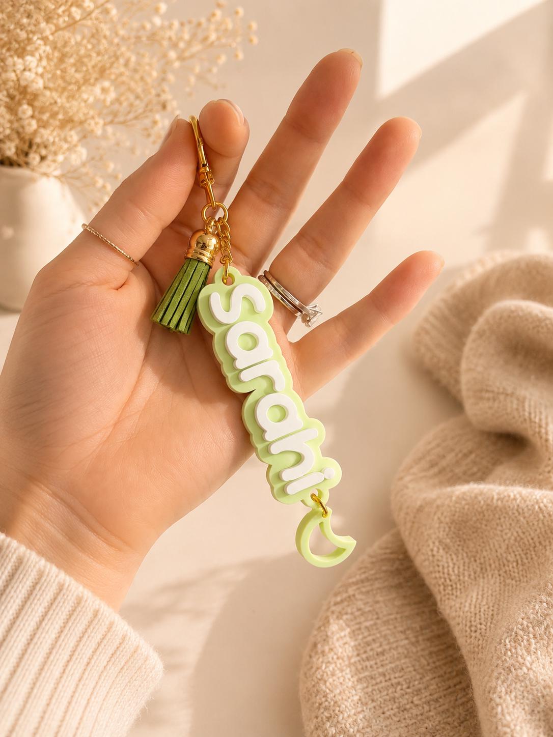 Personalized Name Keychain | Custom Backpack Charm | Cute Bag Tag with Tassel | Personalized Purse Charm | Gift for Kids & Women