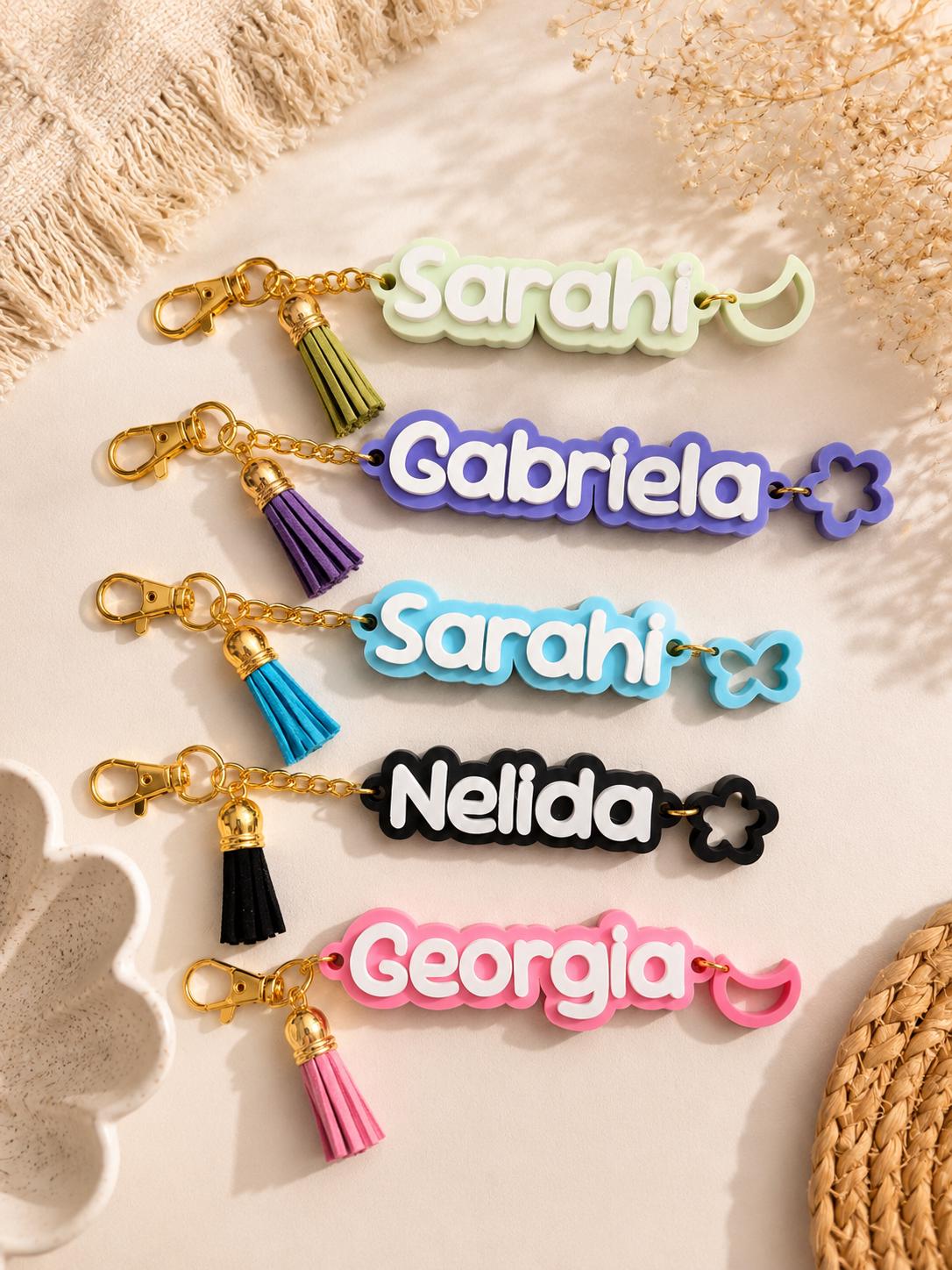Personalized Name Keychain | Custom Backpack Charm | Cute Bag Tag with Tassel | Personalized Purse Charm | Gift for Kids & Women