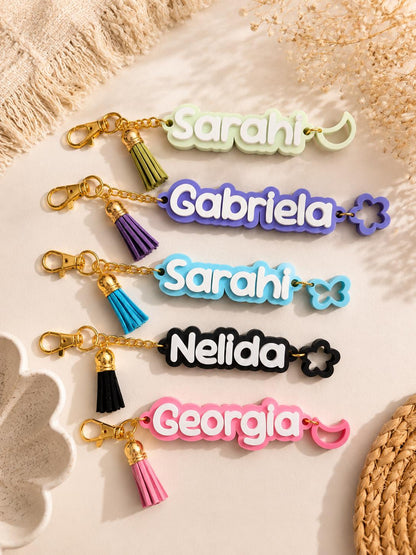 Personalized Name Keychain | Custom Backpack Charm | Cute Bag Tag with Tassel | Personalized Purse Charm | Gift for Kids & Women