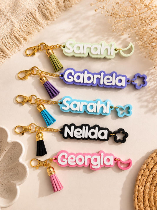 Personalized Name Keychain | Custom Backpack Charm | Cute Bag Tag with Tassel | Personalized Purse Charm | Gift for Kids & Women