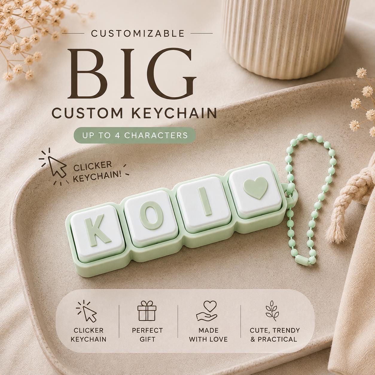 Custom Letter Keychain | Personalized Nickname Bag Charm | Clicker Keychain | Custom Gamer Tag | Aesthetic Initial Backpack Charm