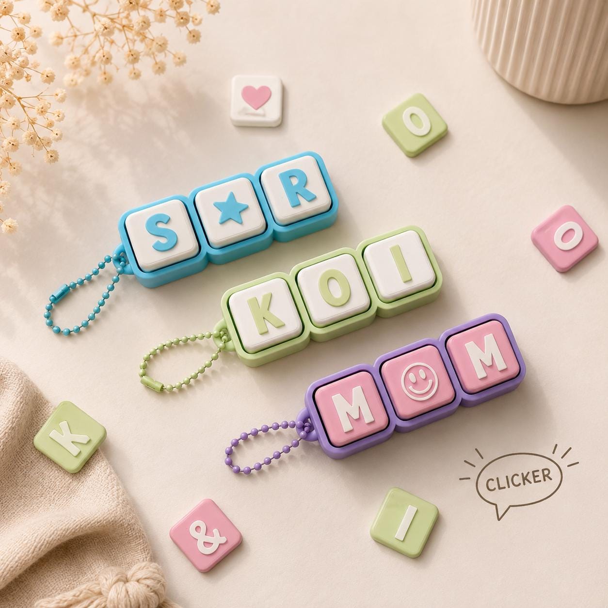Custom Letter Keychain | Personalized Nickname Bag Charm | Clicker Keychain | Custom Gamer Tag | Aesthetic Initial Backpack Charm