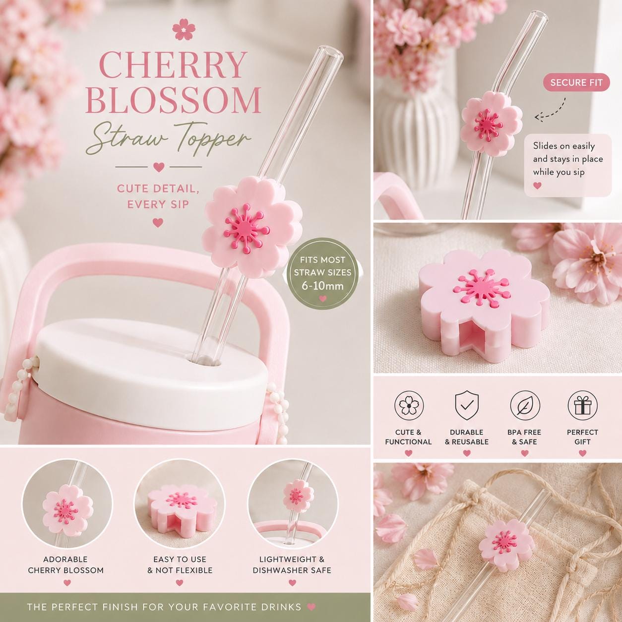 Cherry Blossom Can Cooler, 12 oz Regular or Skinny Can Holder, Floral Drink Accessory, Pink 3D Printed Cooler, Cute Gift
