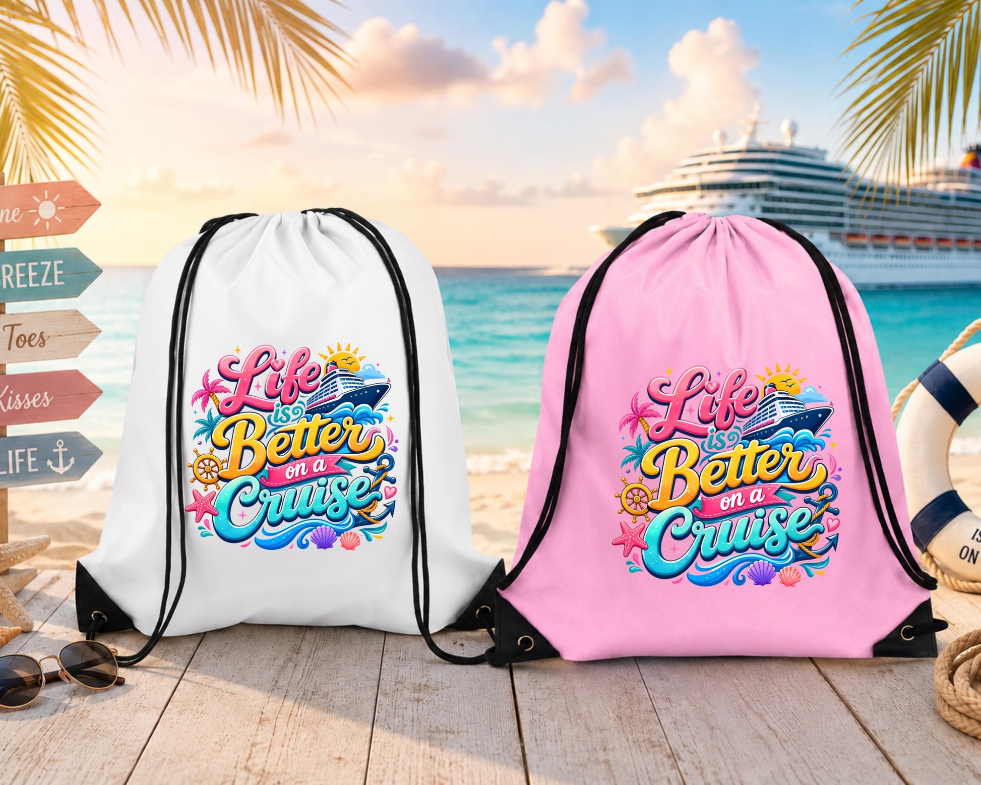 Cruise Drawstring Backpack | Life Is Better On A Cruise Bag | Cruise Vacation Gift | Beach Travel Backpack | Cruise Essentials