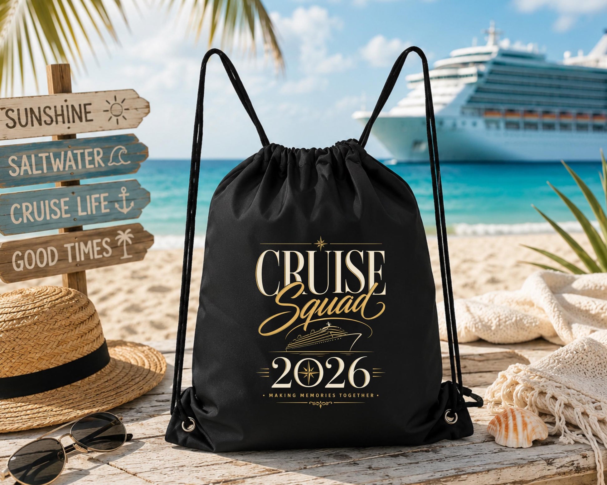 Cruise Squad 2026 Drawstring Backpack, Girls Cruise Trip Bag, Matching Cruise Backpack, Cruise Group Gift, Cruise Essentials Bag