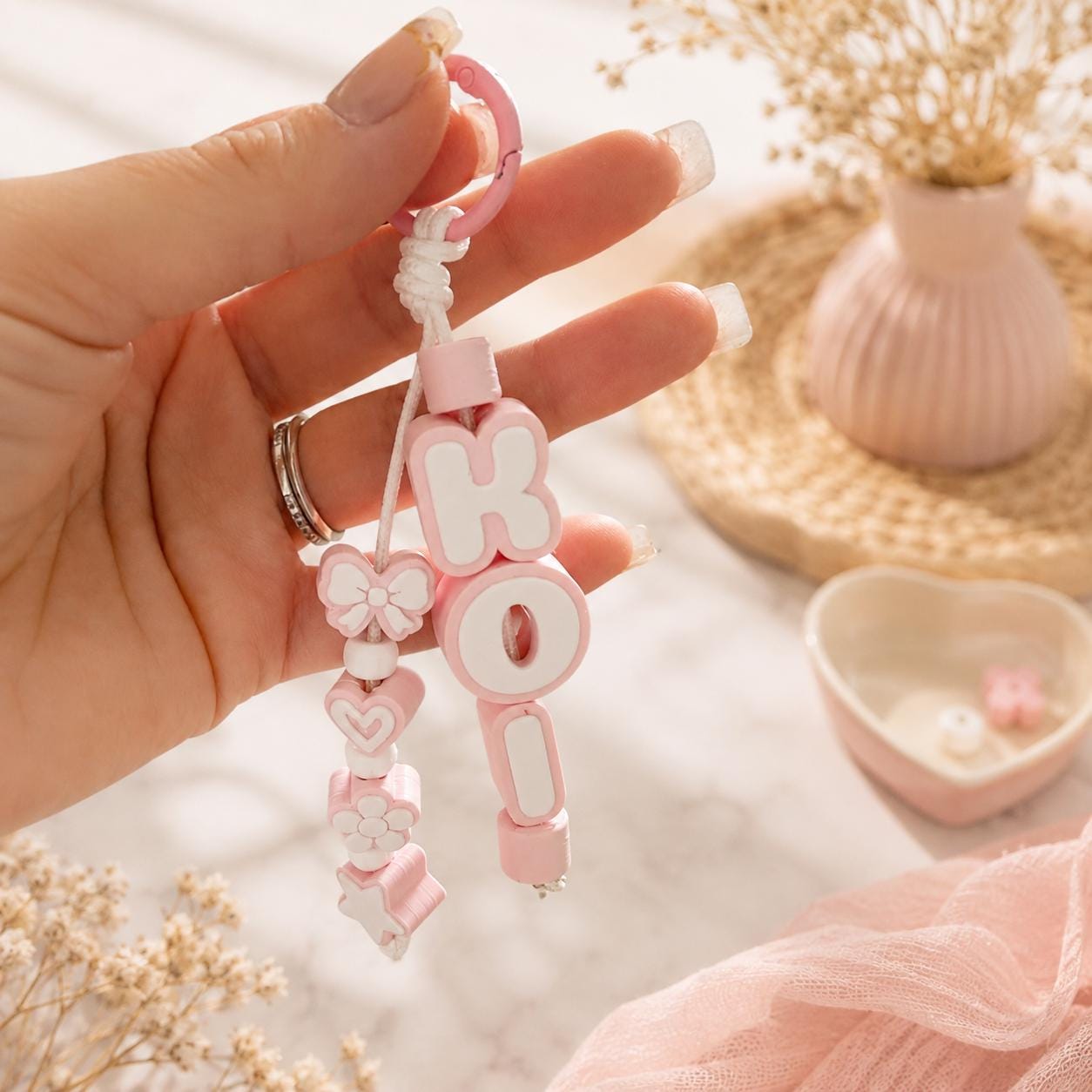 Personalized Name Keychain, Custom Beaded Keychain, Custom Name Bag Charm, Cute Backpack Charm, Personalized Gift for Girls