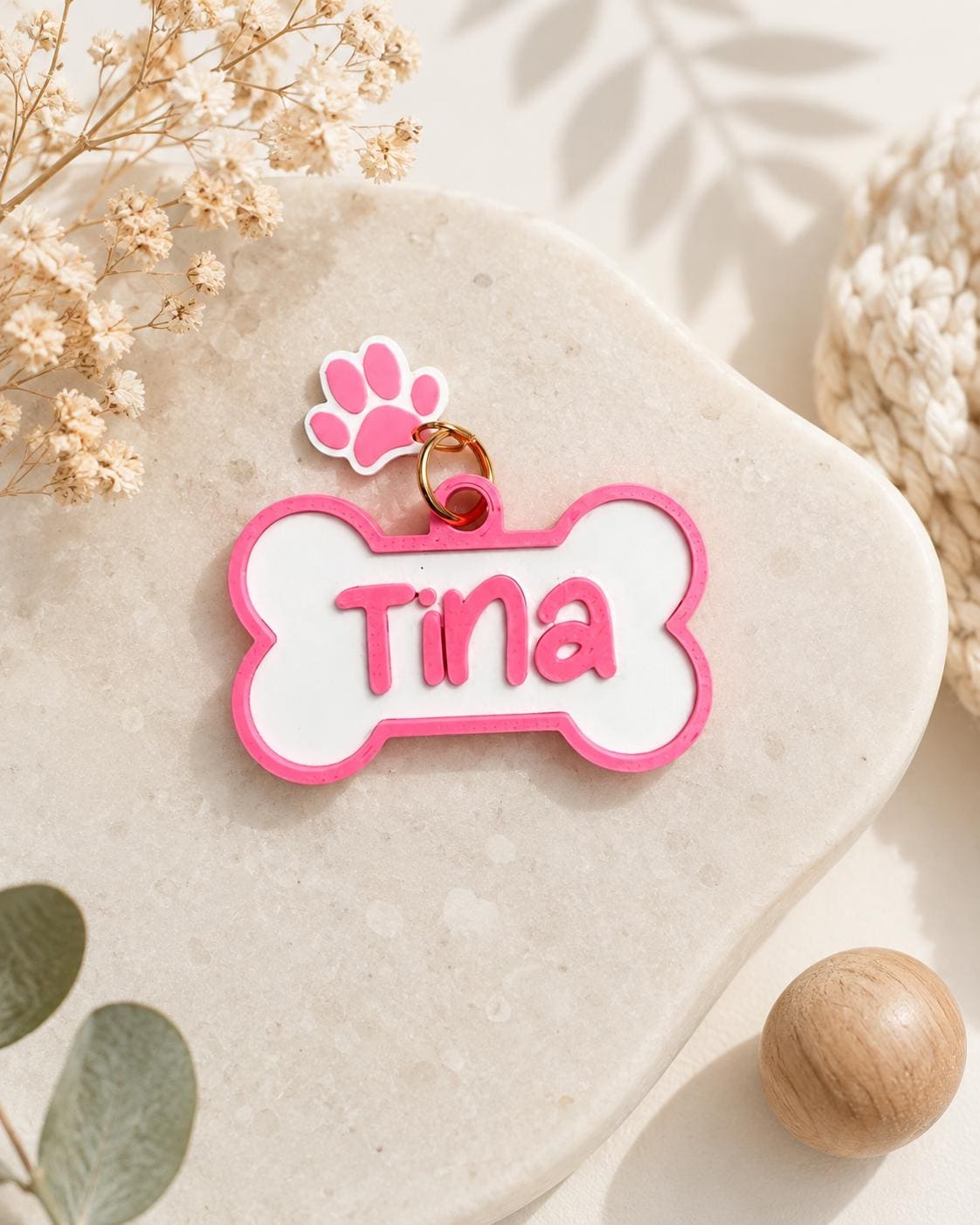Personalized Dog Tag with Phone Number, Custom Pet ID Tag, Bone Shaped Dog Name Tag, Personalized Puppy Tag, Matching Paw Charm