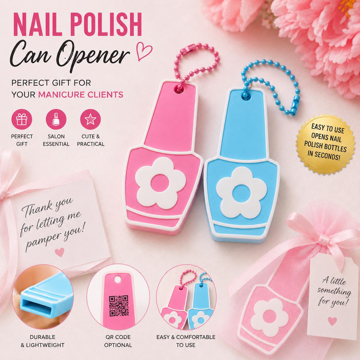 Nail Polish Can Opener Keychain, Nail Tech Client Gift, Manicurist Gift, Nail Saver Tool, Custom Salon Gift, Optional QR Code