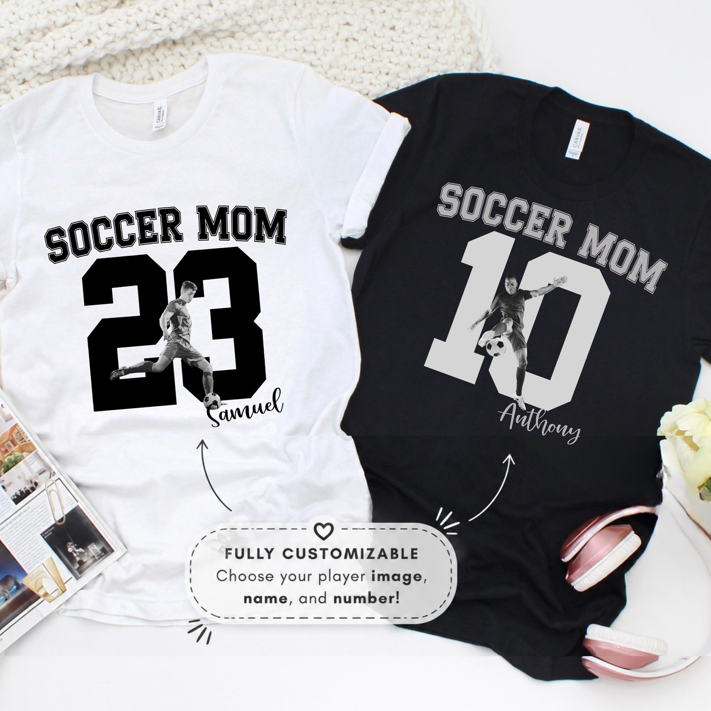 Personalized Soccer Mom Shirt with Player Photo, Custom Soccer Shirt, Player Name Number Tee, Soccer Mom Gift, Game Day Shirt