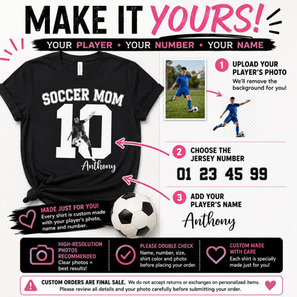 Personalized Soccer Mom Shirt with Player Photo, Custom Soccer Shirt, Player Name Number Tee, Soccer Mom Gift, Game Day Shirt