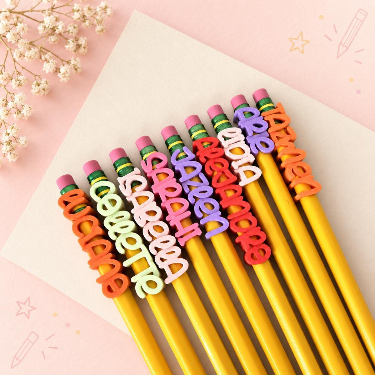 Personalized Name Pencil Toppers, Reusable Kids Name Tags for Pencils, School Supplies, Party Favors, Stocking Stuffers