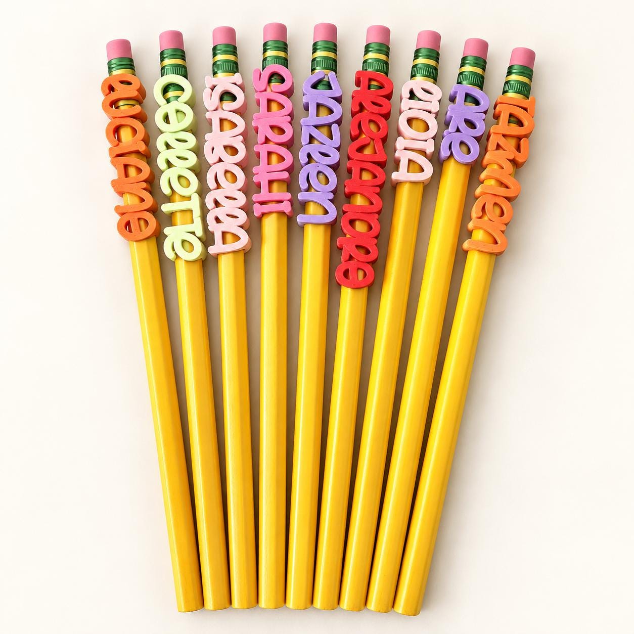 Personalized Name Pencil Toppers, Reusable Kids Name Tags for Pencils, School Supplies, Party Favors, Stocking Stuffers