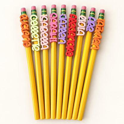 Personalized Name Pencil Toppers, Reusable Kids Name Tags for Pencils, School Supplies, Party Favors, Stocking Stuffers