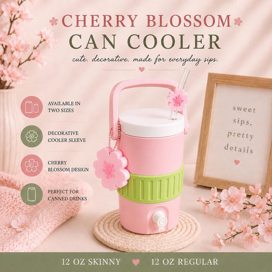Cherry Blossom Can Cooler, 12 oz Regular or Skinny Can Holder, Floral Drink Accessory, Pink 3D Printed Cooler, Cute Gift