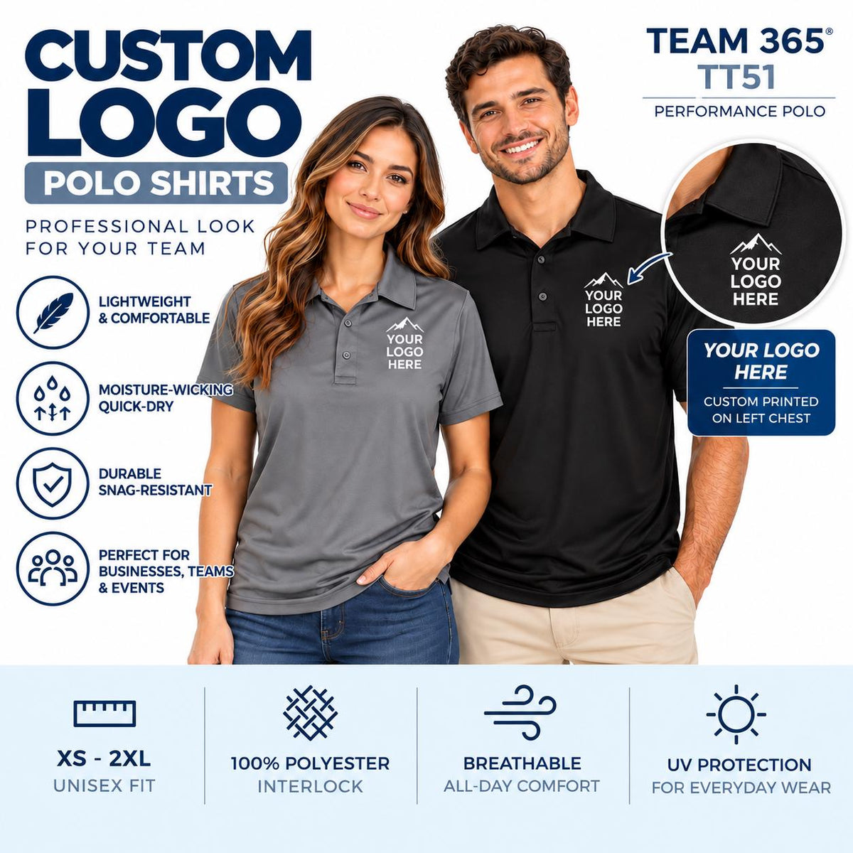 Custom Logo Polo Shirt | Personalized Work Uniform Shirt | Custom Logo Company Shirt | Unisex Business Polo | Custom Staff Shirt
