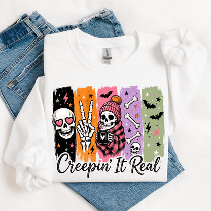Halloween Sweatshirt for Women, Cute Skeleton Crewneck, Retro Halloween Shirt, Spooky Season Sweatshirt, Choose Your Design, Fall Shirt