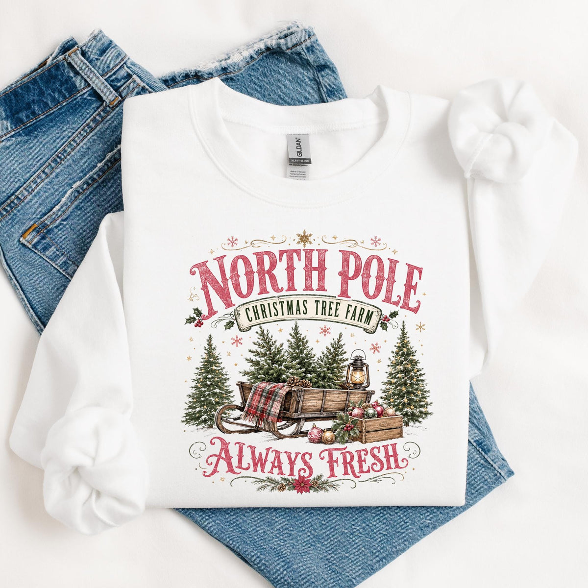 North Pole Christmas Sweatshirt, Christmas Tree Farm Crewneck, Vintage Christmas Shirt, Retro Holiday Sweatshirt, Christmas Gift