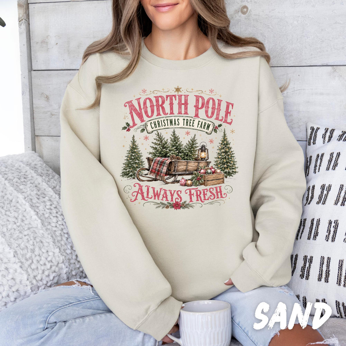 North Pole Christmas Sweatshirt, Christmas Tree Farm Crewneck, Vintage Christmas Shirt, Retro Holiday Sweatshirt, Christmas Gift