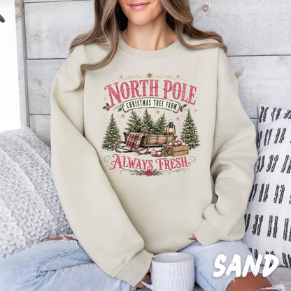 North Pole Christmas Sweatshirt, Christmas Tree Farm Crewneck, Vintage Christmas Shirt, Retro Holiday Sweatshirt, Christmas Gift