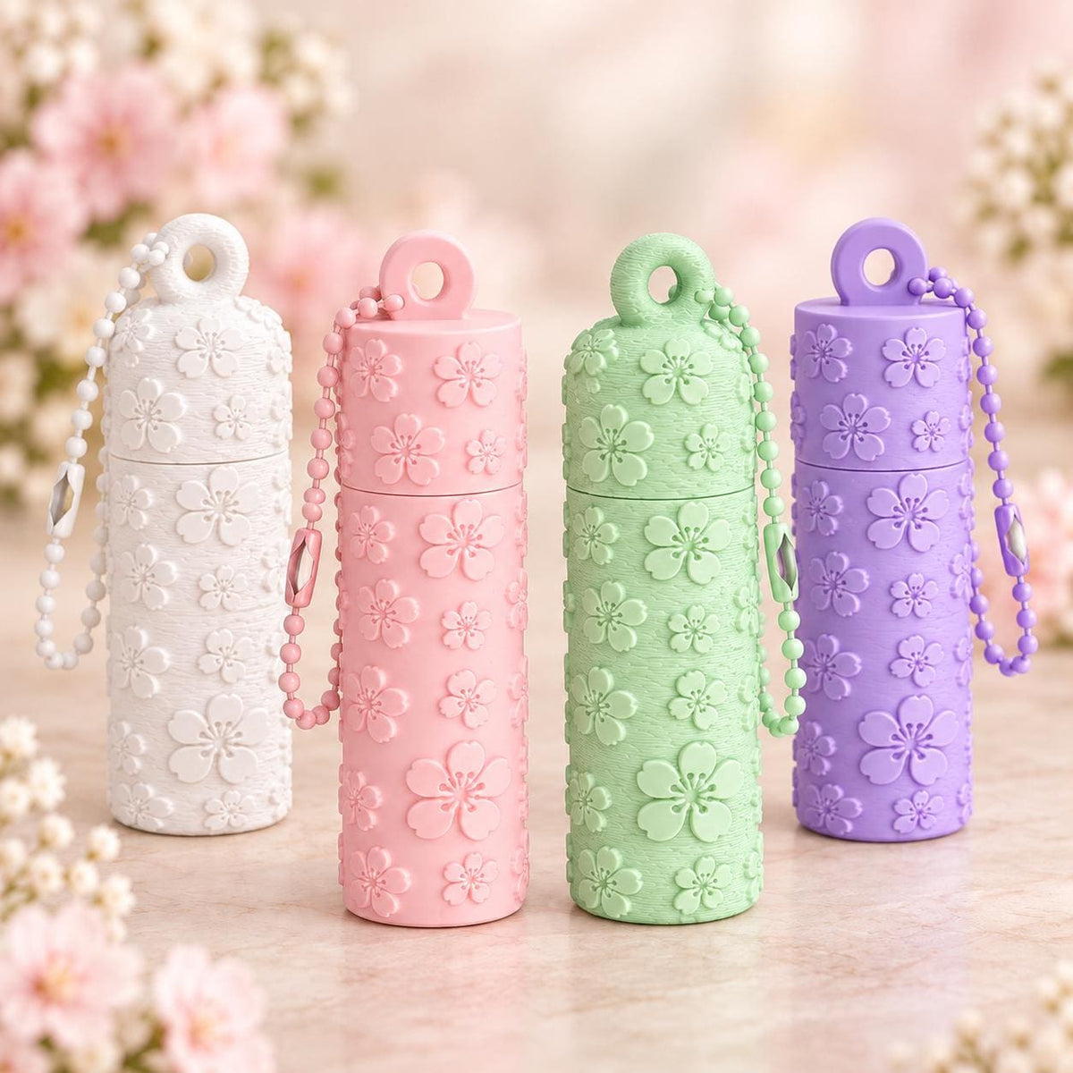 Floral Lip Balm Holder Keychain, Lip Balm Case with Matching Chain, Purse Charm, Custom Gift for Her