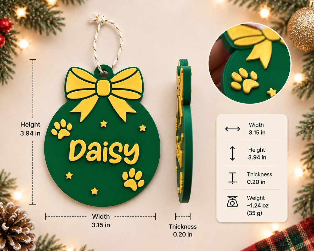 Personalized Christmas Ornament with Name, Custom 3D Ornament, Pet Paw, Baby Feet or Snowflake Ornament, Family Christmas Gift