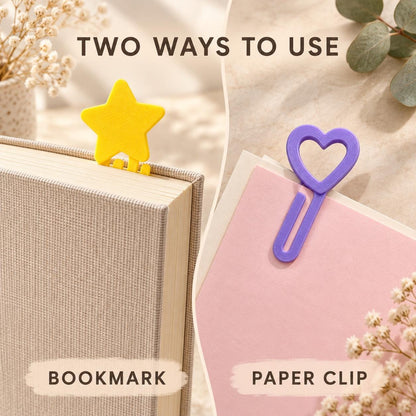 Jumbo Paper Clip Bookmark, Heart or Star Planner Clip, Colorful Page Marker, Desk Accessory, Plastic Jumbo Clips, Teacher Apreciation Gifts