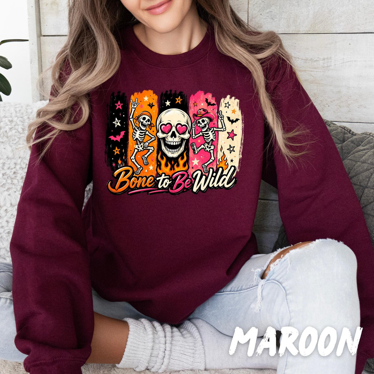 Halloween Sweatshirt for Women, Cute Skeleton Crewneck, Retro Halloween Shirt, Spooky Season Sweatshirt, Choose Your Design, Fall Shirt