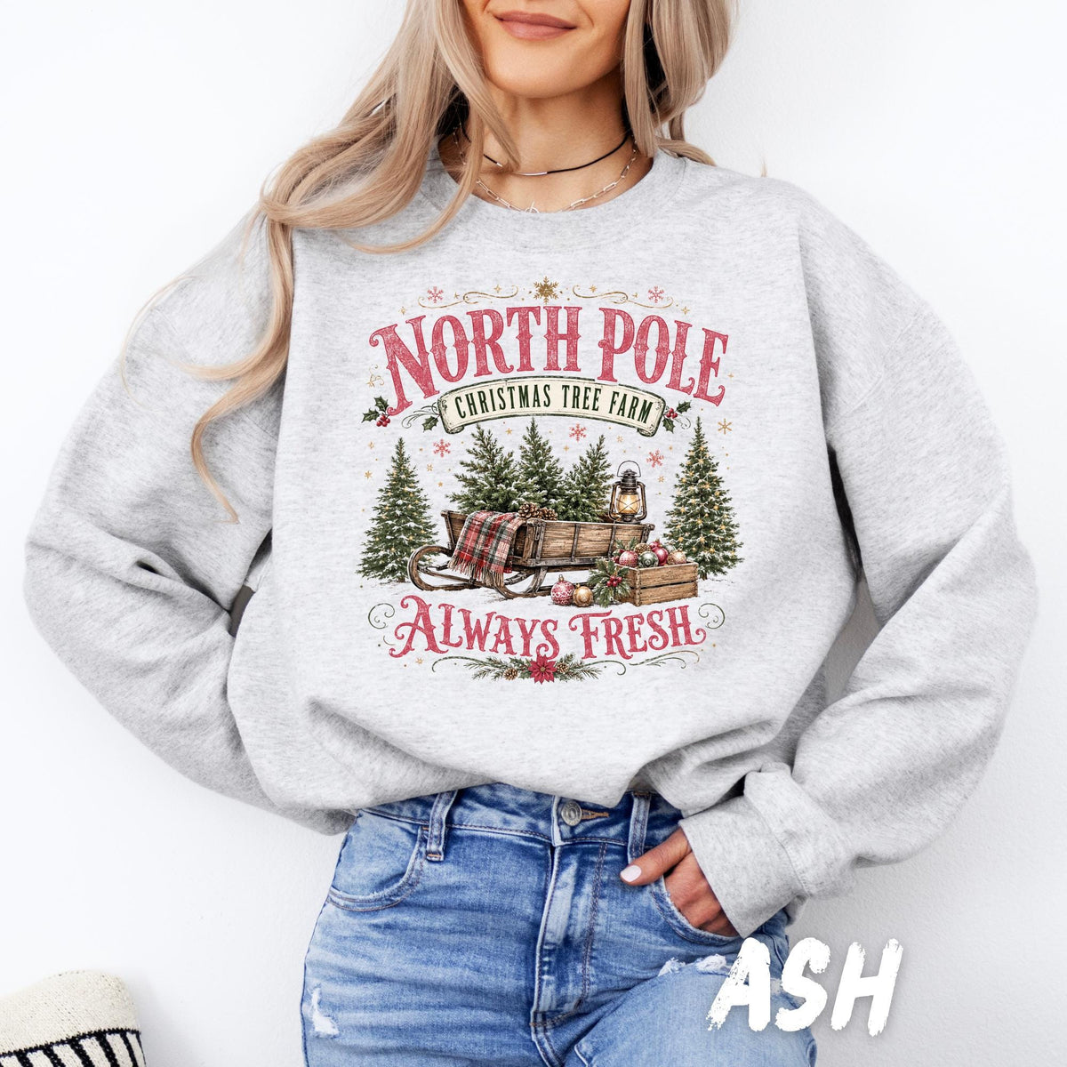North Pole Christmas Sweatshirt, Christmas Tree Farm Crewneck, Vintage Christmas Shirt, Retro Holiday Sweatshirt, Christmas Gift